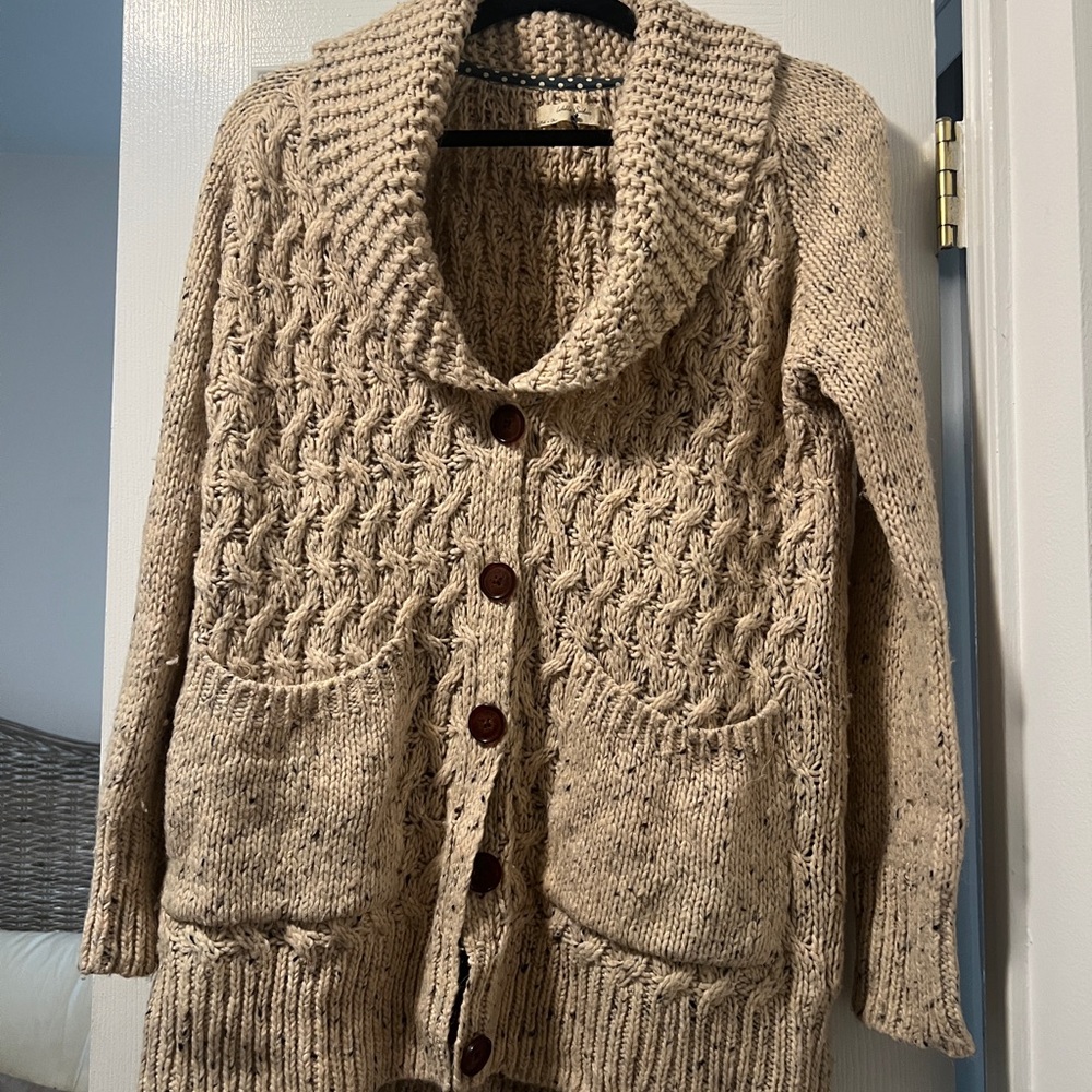 Cozy Knit Shawl Collar Sweater - Cream